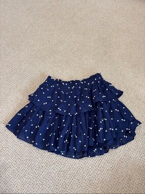 LoveShackFancy Navy Star-Print Tiered Skirt